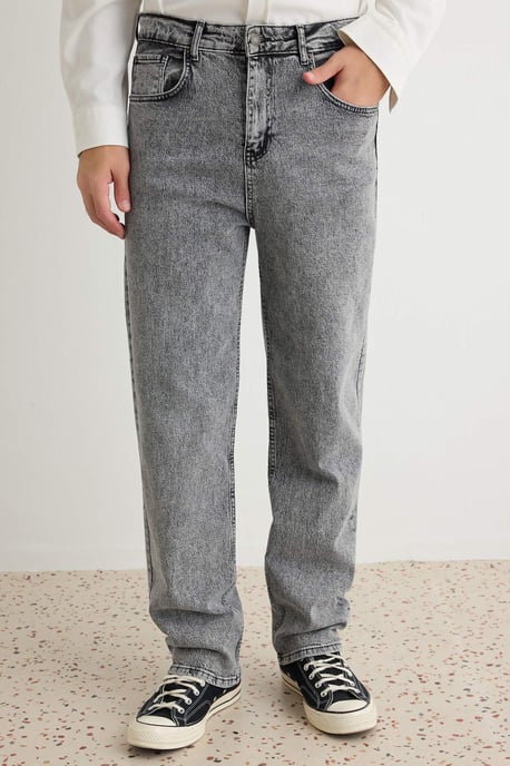 TRENDYOL MAN Herren Grau Einfarbig Baggy Normale Taille Jeans - Image 1