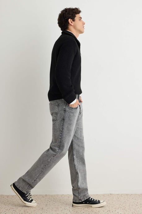TRENDYOL MAN Herren Grau Einfarbig Baggy Normale Taille Jeans - Image 2