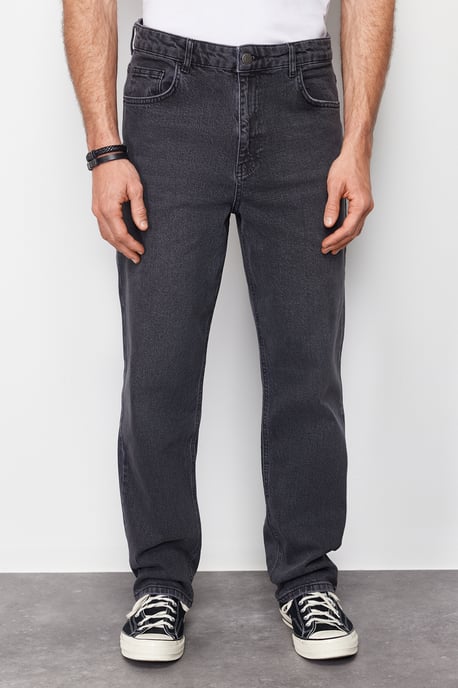 TRENDYOL MAN Herren Grau Einfarbig Baggy Normale Taille Jeans - Image 3