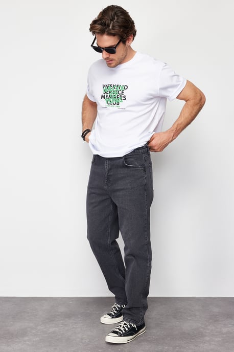 TRENDYOL MAN Herren Grau Einfarbig Baggy Normale Taille Jeans - Image 4