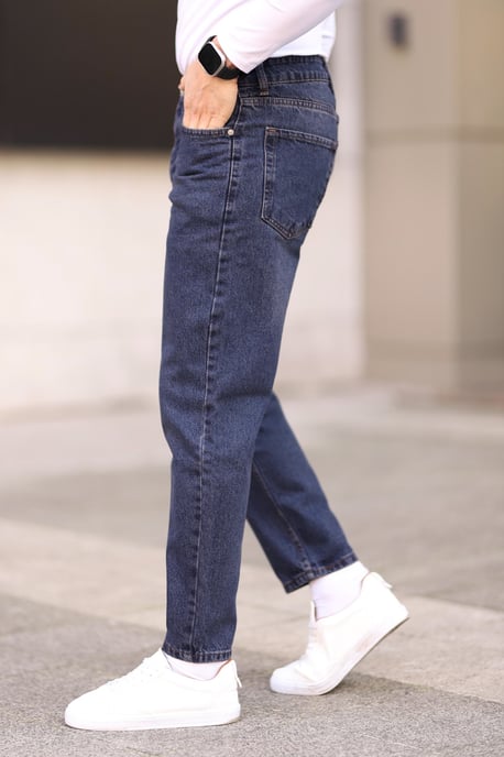 TRENDYOL MAN Herren Dunkelblau Einfarbig Boyfriend Normale Taille Jeans - Image 3