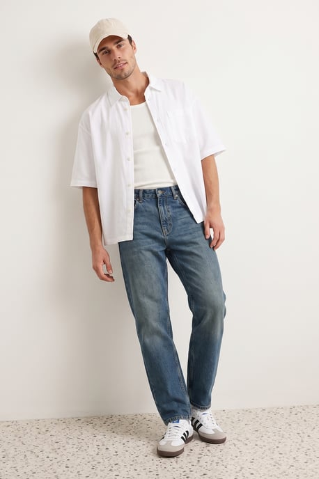 TRENDYOL MAN Herren Dunkelblau Einfarbig Baggy Normale Taille Jeans - Image 1