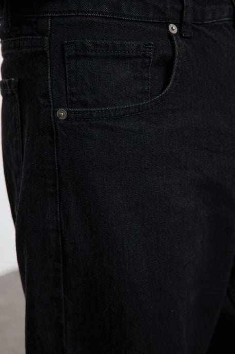 TRENDYOL MAN Herren Schwarz Einfarbig Baggy Normale Taille Jeans - Image 3