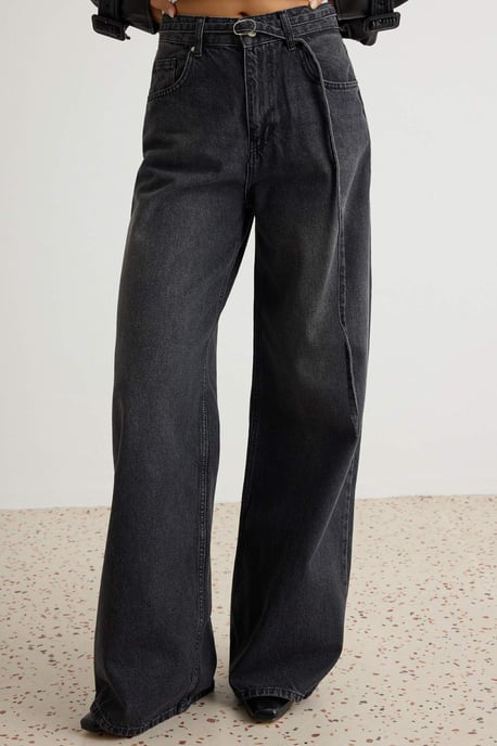 TRENDYOLMİLLA Damen Grau Einfarbig Weites Bein Hohe Taille Jeans - Image 2
