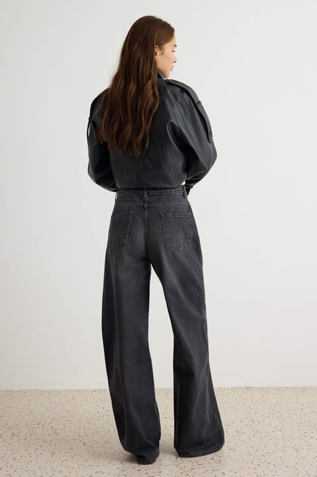 TRENDYOLMİLLA Damen Grau Einfarbig Weites Bein Hohe Taille Jeans - Image 3