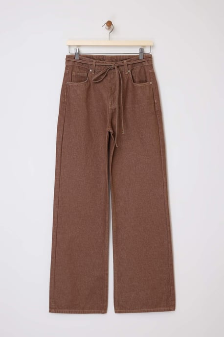 TRENDYOLMİLLA Damen Braun Einfarbig Weites Bein Hohe Taille Jeans - Image 1