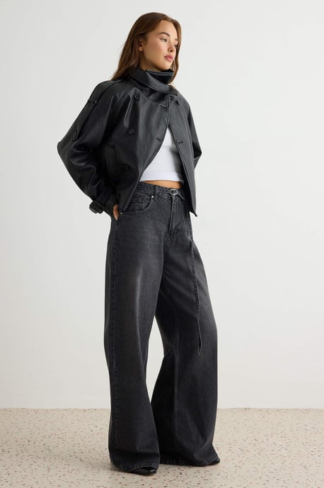 TRENDYOLMİLLA Damen Grau Einfarbig Weites Bein Hohe Taille Jeans - Image 6