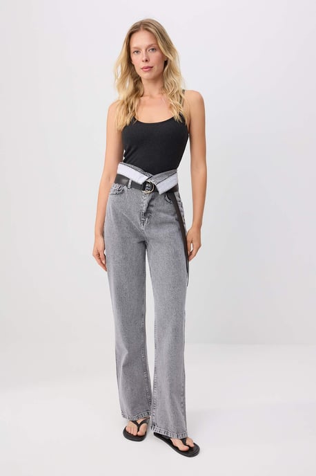 TRENDYOLMİLLA Damen Schwarz Einfarbig Weites Bein Hohe Taille Jeans - Image 1