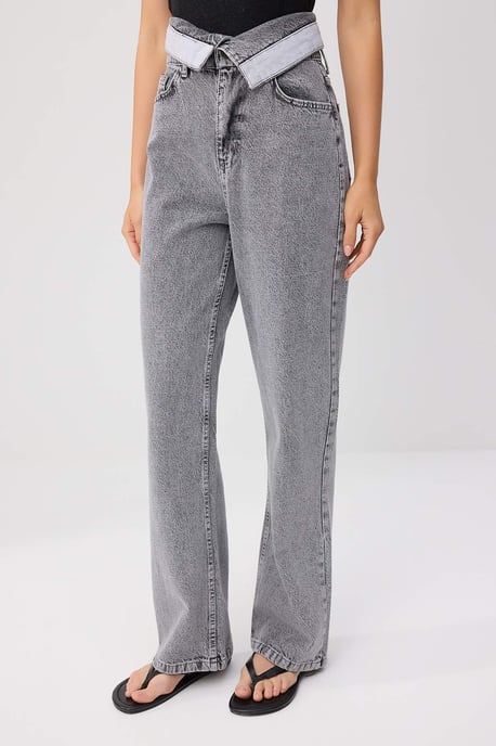 TRENDYOLMİLLA Damen Schwarz Einfarbig Weites Bein Hohe Taille Jeans - Image 2