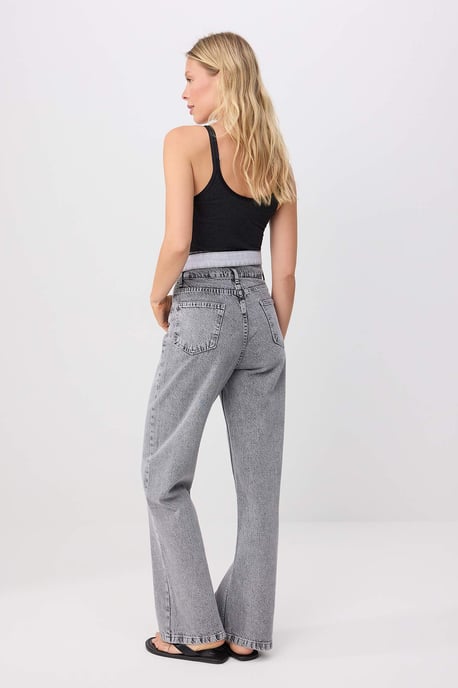 TRENDYOLMİLLA Damen Schwarz Einfarbig Weites Bein Hohe Taille Jeans - Image 3