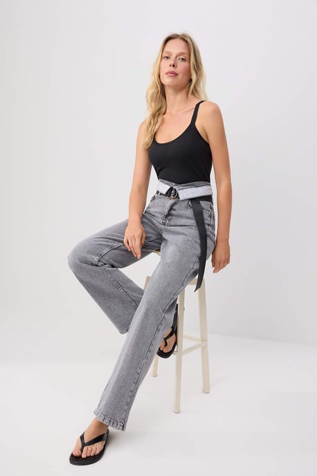 TRENDYOLMİLLA Damen Schwarz Einfarbig Weites Bein Hohe Taille Jeans - Image 4