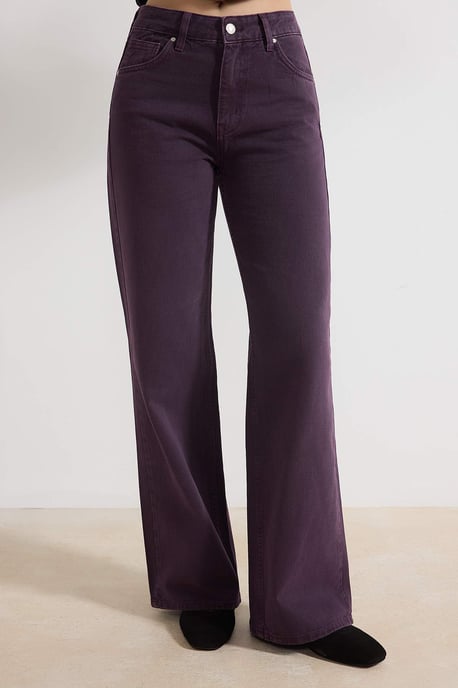 TRENDYOLMİLLA Damen Bordeaux Einfarbig Weites Bein Hohe Taille Jeans - Image 2