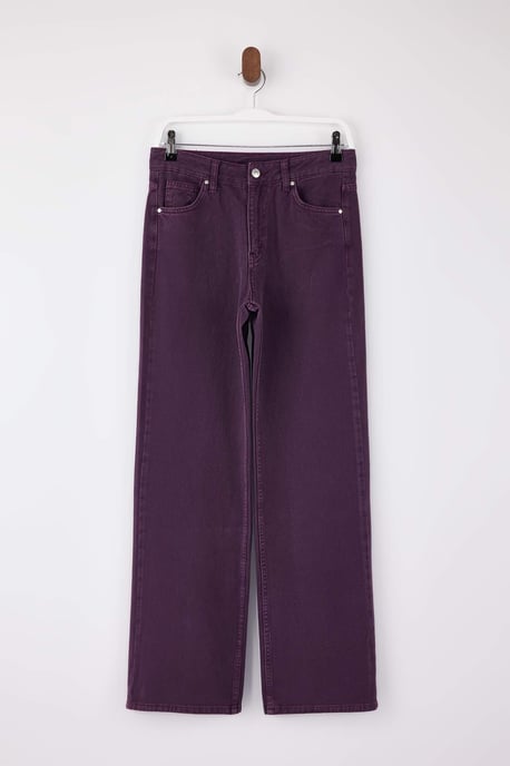 TRENDYOLMİLLA Damen Bordeaux Einfarbig Weites Bein Hohe Taille Jeans - Image 4