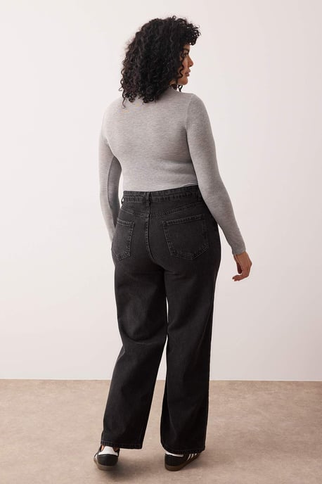 Trendyol Curve Damen Grau Einfarbig Weites Bein Hohe Taille Große Größen Jeans - Image 3
