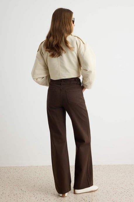 TRENDYOLMİLLA Damen Braun Einfarbig Weites Bein Hohe Taille Jeans - Image 3