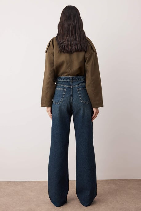 TRENDYOLMİLLA Damen Dunkelblau Einfarbig Weites Bein Hohe Taille Jeans - Image 3