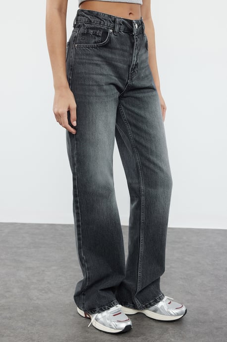 TRENDYOLMİLLA Damen Grau Einfarbig Weites Bein Hohe Taille Jeans - Image 2