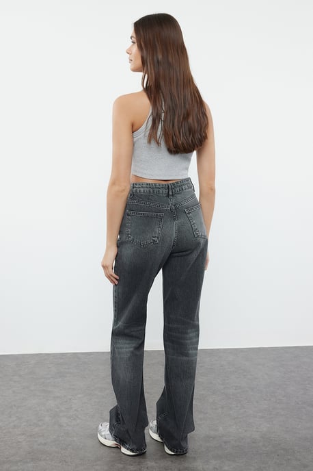 TRENDYOLMİLLA Damen Grau Einfarbig Weites Bein Hohe Taille Jeans - Image 4