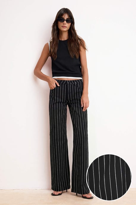 TRENDYOLMİLLA Damen Schwarz Gestreift Weites Bein Hohe Taille Jeans - Image 1