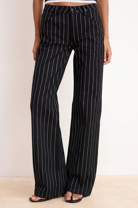 TRENDYOLMİLLA Damen Schwarz Gestreift Weites Bein Hohe Taille Jeans - Image 2