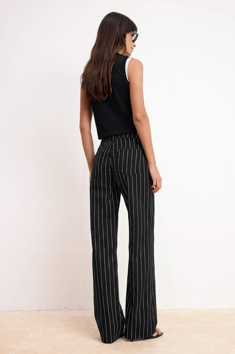 TRENDYOLMİLLA Damen Schwarz Gestreift Weites Bein Hohe Taille Jeans - Image 3
