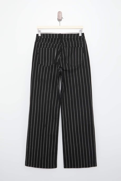 TRENDYOLMİLLA Damen Schwarz Gestreift Weites Bein Hohe Taille Jeans - Image 5