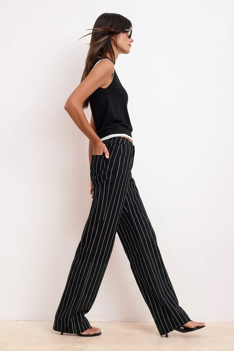 TRENDYOLMİLLA Damen Schwarz Gestreift Weites Bein Hohe Taille Jeans - Image 6