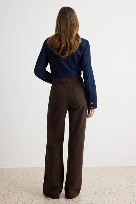 TRENDYOLMİLLA Damen Braun Einfarbig Weites Bein Hohe Taille Jeans - Image 3