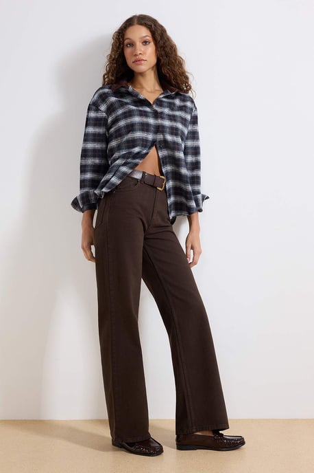 TRENDYOLMİLLA Damen Braun Einfarbig Weites Bein Hohe Taille Jeans - Image 4