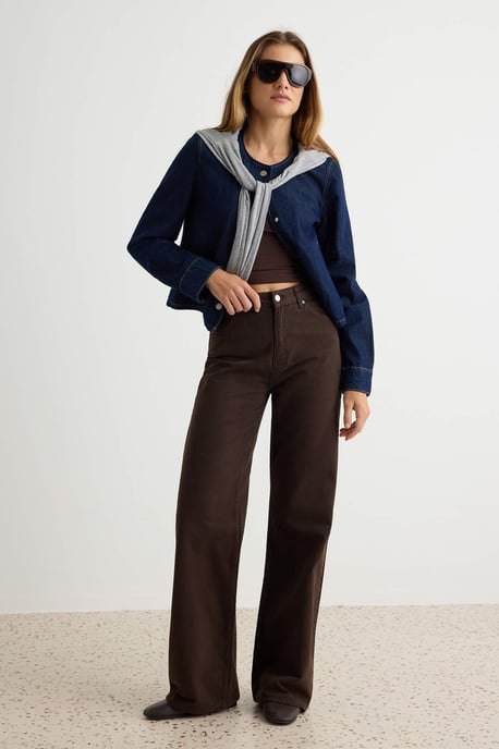 TRENDYOLMİLLA Damen Braun Einfarbig Weites Bein Hohe Taille Jeans - Image 6