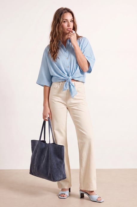 TRENDYOLMİLLA Damen Ecru Einfarbig Weites Bein Hohe Taille Jeans - Image 1