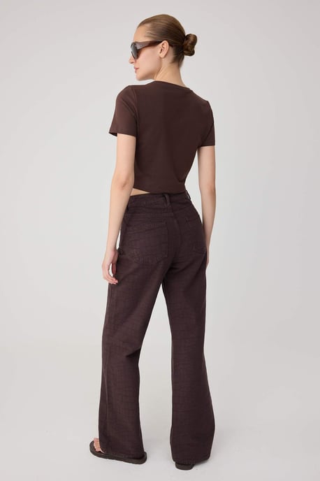 TRENDYOLMİLLA Damen Braun Einfarbig Weites Bein Hohe Taille Jeans - Image 3