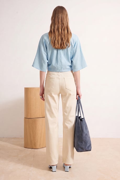 TRENDYOLMİLLA Damen Ecru Einfarbig Weites Bein Hohe Taille Jeans - Image 3