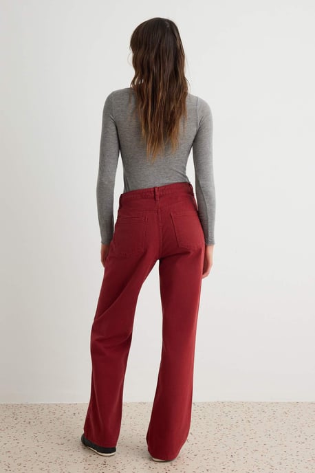TRENDYOLMİLLA Damen Bordeaux Einfarbig Weites Bein Hohe Taille Jeans - Image 2