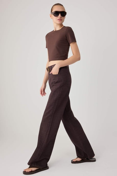 TRENDYOLMİLLA Damen Braun Einfarbig Weites Bein Hohe Taille Jeans - Image 4