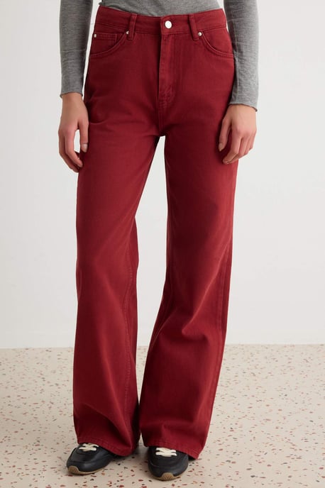TRENDYOLMİLLA Damen Bordeaux Einfarbig Weites Bein Hohe Taille Jeans - Image 3