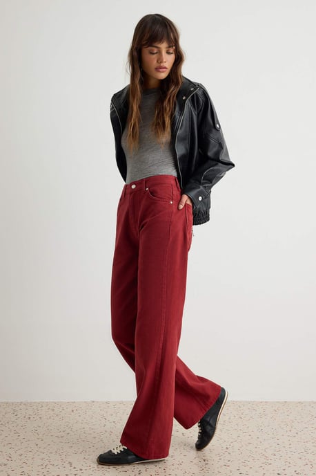 TRENDYOLMİLLA Damen Bordeaux Einfarbig Weites Bein Hohe Taille Jeans - Image 4