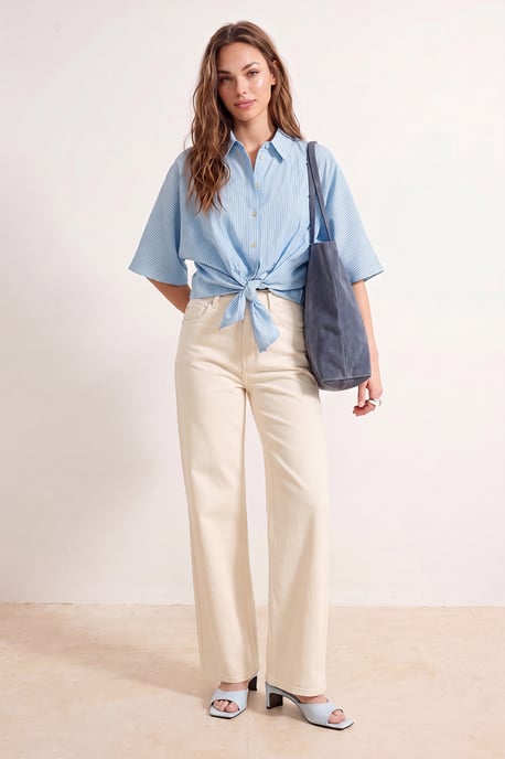TRENDYOLMİLLA Damen Ecru Einfarbig Weites Bein Hohe Taille Jeans - Image 6