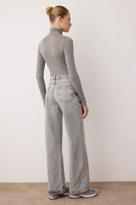 TRENDYOLMİLLA Damen Grau Einfarbig Weites Bein Hohe Taille Jeans - Image 3