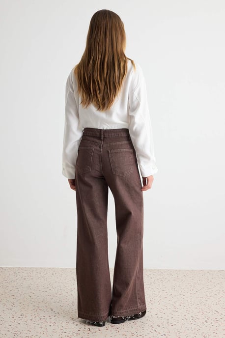 TRENDYOLMİLLA Damen Braun Einfarbig Weites Bein Hohe Taille Jeans - Image 3