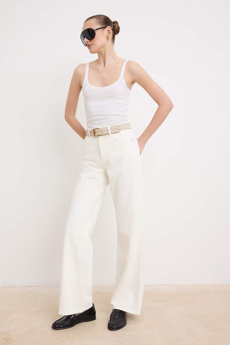 TRENDYOLMİLLA Damen Ecru Einfarbig Weites Bein Hohe Taille Jeans - Image 1