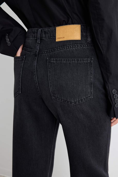 TRENDYOLMİLLA Damen Schwarz Einfarbig Weites Bein Hohe Taille Jeans - Image 3