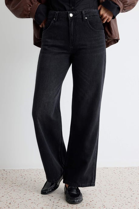 TRENDYOLMİLLA Damen Schwarz Einfarbig Weites Bein Hohe Taille Jeans - Image 4