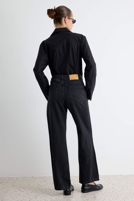 TRENDYOLMİLLA Damen Schwarz Einfarbig Weites Bein Hohe Taille Jeans - Image 5