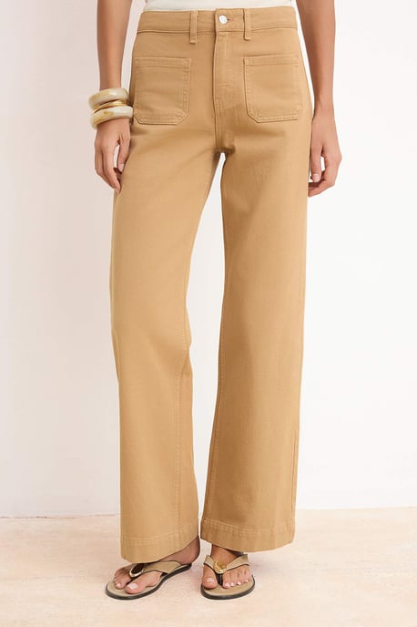 TRENDYOLMİLLA Damen Braun Einfarbig Weites Bein Hohe Taille Jeans - Image 1
