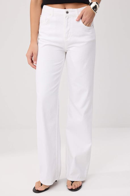 TRENDYOLMİLLA Damen Weiß Einfarbig Weites Bein Hohe Taille Jeans - Image 2