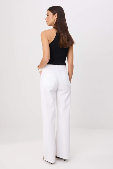 TRENDYOLMİLLA Damen Weiß Einfarbig Weites Bein Hohe Taille Jeans - Image 3