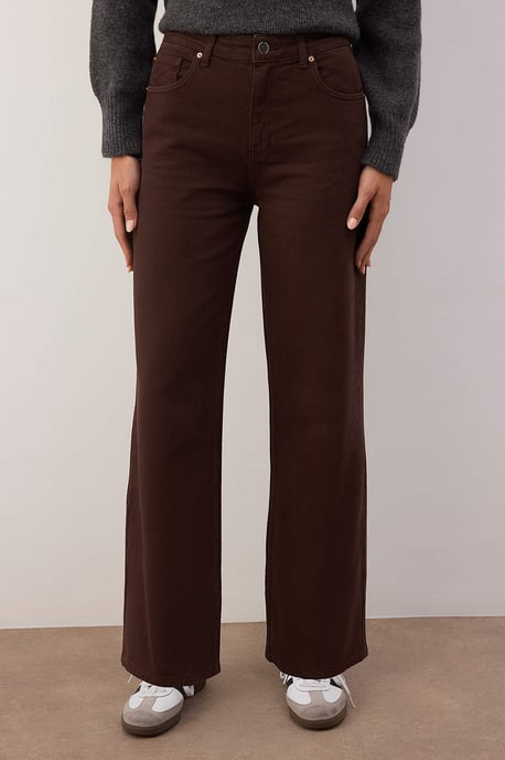 TRENDYOLMİLLA Damen Braun Einfarbig Culotte Hohe Taille Jeans - Image 2