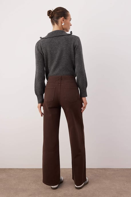 TRENDYOLMİLLA Damen Braun Einfarbig Culotte Hohe Taille Jeans - Image 3