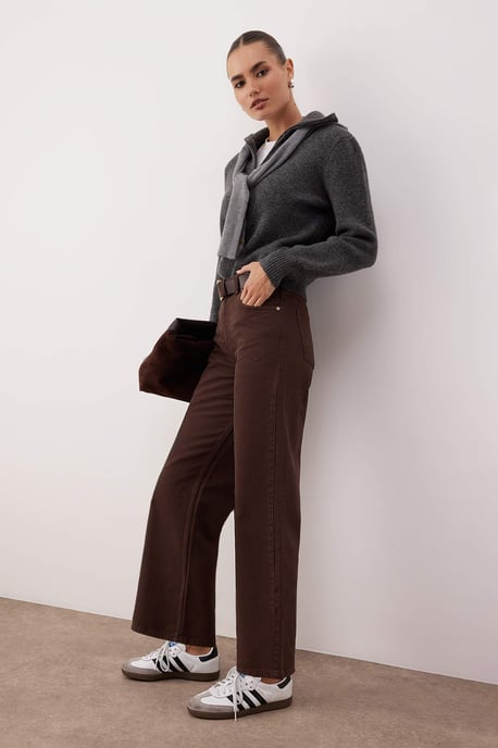 TRENDYOLMİLLA Damen Braun Einfarbig Culotte Hohe Taille Jeans - Image 4